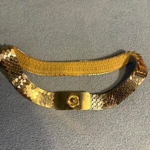 Vintage Gold Tone Flower Buckle Gold sequin belt‎
